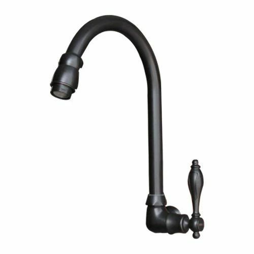 洗面水栓 水道の栓 水栓金具 壁付用単水栓 シングルレバーハンドル（スパウトモビール式） 黒いこと（黒） [奥ふかさ24×吐水口高14珊] INK-0302016H