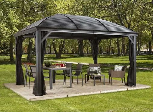 MARSALA ガゼボ サンシェルター メッシュネットカーテン付き サイズ：425 x 299x280 cm 防虫 メッシュカーテン 屋外用サンブレラ GAZEBO