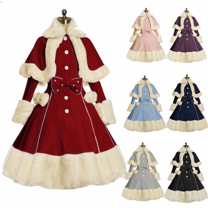 冬セット 2点セット ワンピース+マント ロリータワンピース レディース メイド風 ロリータ仮装 コスチューム コスプレ衣装 可愛い メイド服 メイドコスプレ 長袖 ハロウィン仮装 舞台劇 学園祭 司会者 忘年会 新年会 ステージ衣装 パーティー イベント 演出ウエア