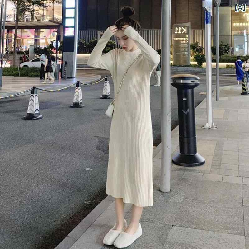ワンピース レディース 秋冬 ニット ロング フレンチスタイル 上品 インナー 暖か 伸縮性 切り替え デザイン｜アルテ雑貨
