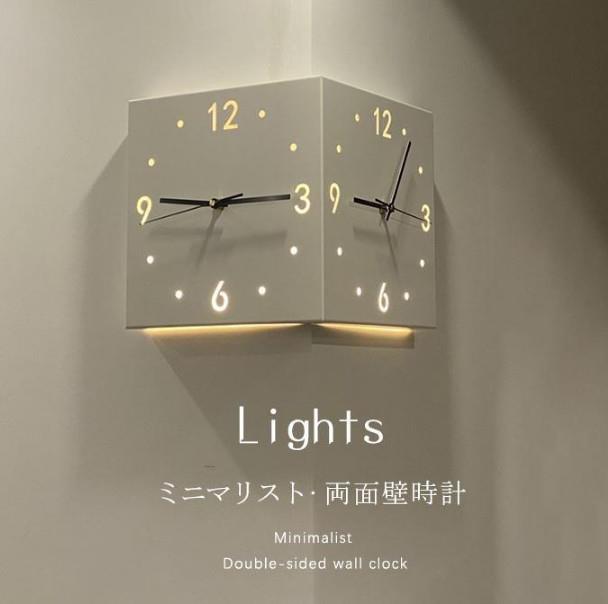 壁掛け時計 両面壁時計 インテリア 静音 壁掛け 時計 コーナー時計 北欧 シンプル ナチュラル リビング ダイニング 時計壁掛け時計 壁掛け