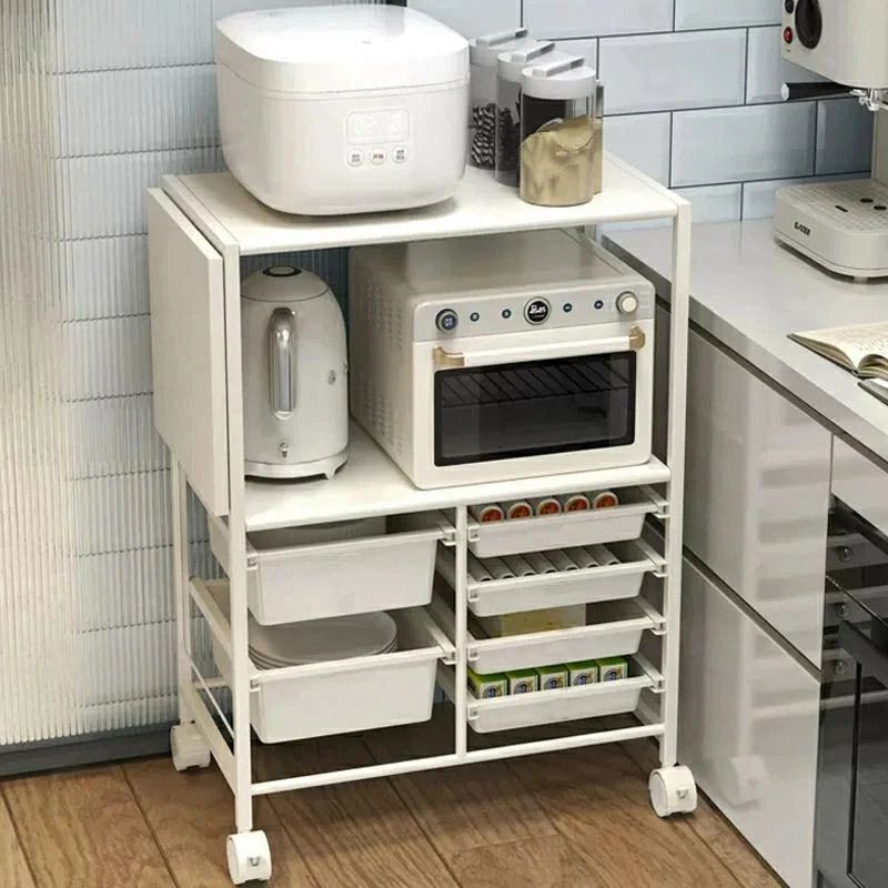 キッチンラック レンジ台 ゴミ箱上ラック [多段/可動棚] キッチンカウンター 作業台 レンジボード 炊飯器ラック 隙間収納 キッチンワゴン キャスター付き 北欧 おしゃれ キャビネット スリム [キッチン 収納棚 備餐台]