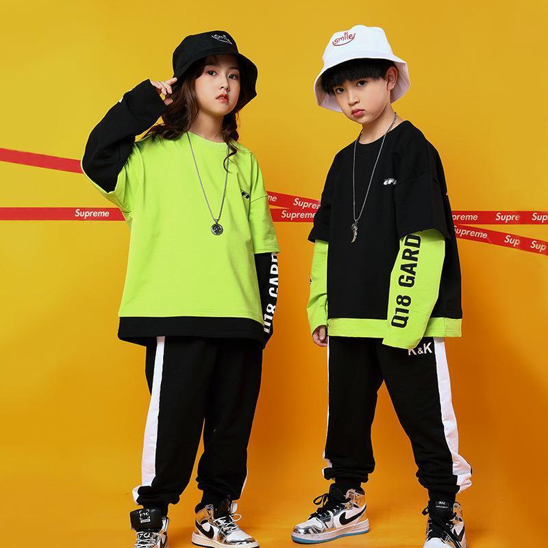 キッズダンス衣装 ヒップホップ 女の子 男の子 男女兼用 韓国子供服 HIPHOP 秋 ステージ衣装 jazz 練習着 上下2点セット 団体服 半袖 ショーツ