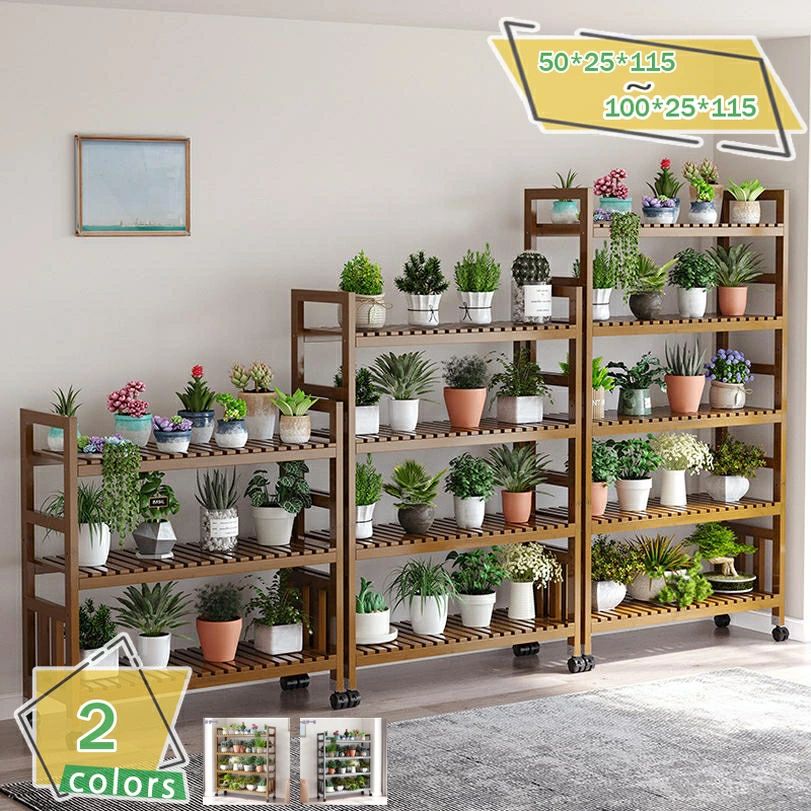 収納ラック 観葉植物 鉢植え 簡単組立 竹製 棚 安定感 風通しいい 移動ラクラク キャスター付き 花台 プランター 4段 ガーデニング ガーデンラック タンド フラワースタンド