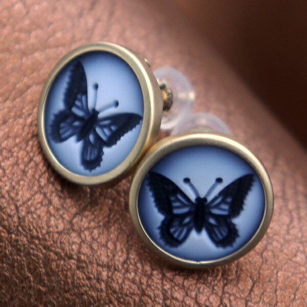 楽天市場】カメオピアス メノウカメオ 18金ゴールド枠付き カメオの