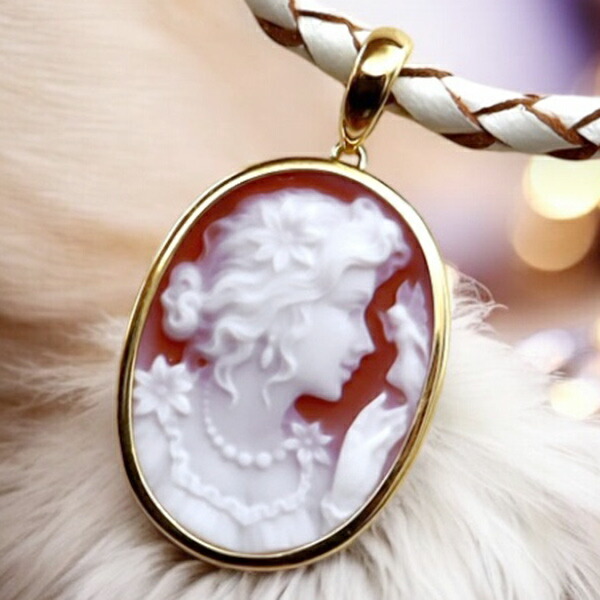 楽天市場】メノウカメオネックレス 18金 ゴールド枠 美しい女性人物像