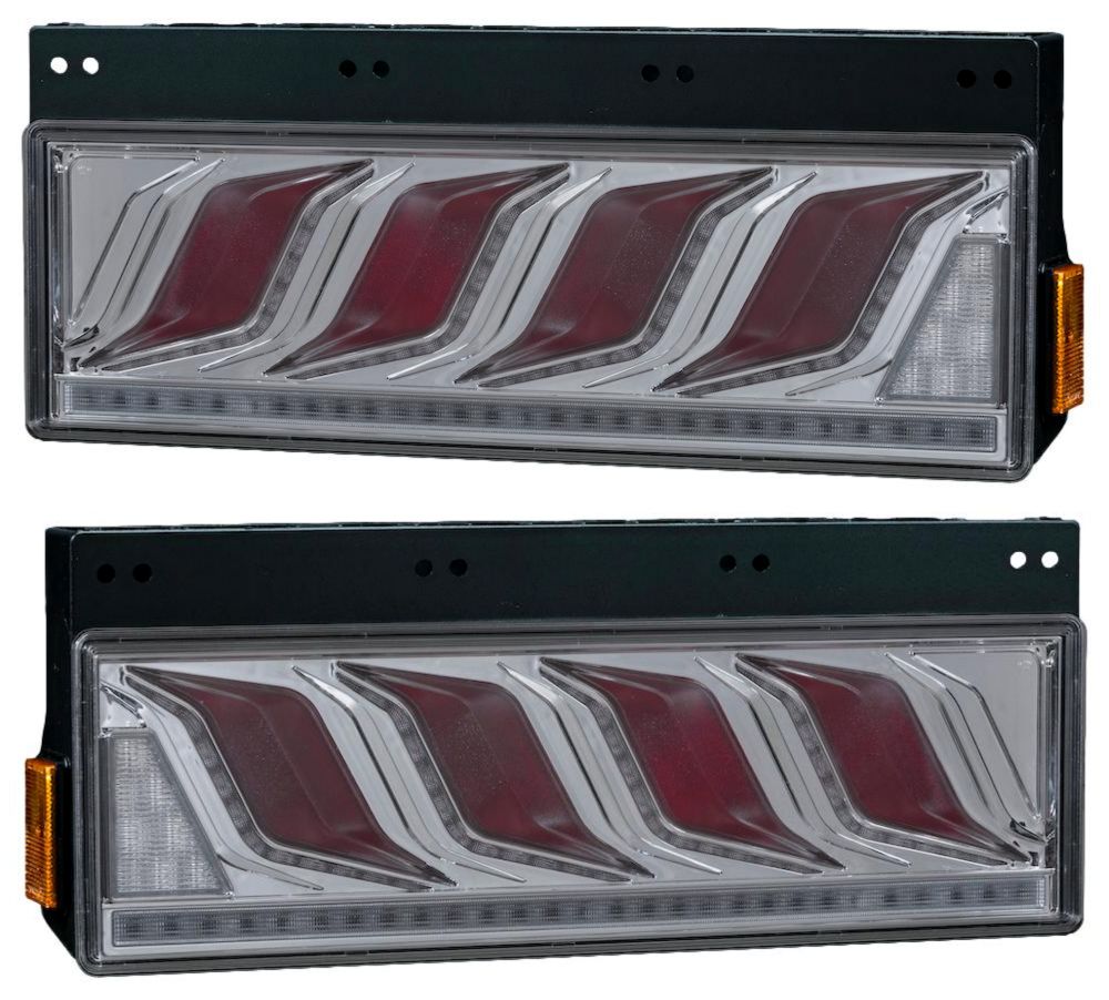 花魁 LEDテールランプ COMBO 炎 M ほむら 純正3連サイズ クリアレンズ / インナークローム / レッドバー モデル LRセット 流れる(シーケンシャル)ウィンカー リアフォグ ULA＆SEA搭載 24V OCHN-CCR-M-ULASEA オールインワン 日野 三菱ふそう いすゞ UD トラック パーツ｜アートフレンド店