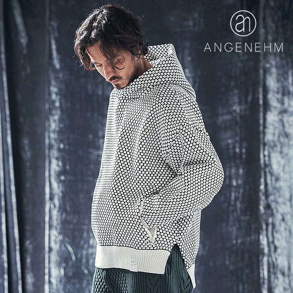50％OFF SALE セール ANGENEHM アンゲネーム Light yarn color scheme waffle knit hoodie メンズ パーカー 送料無料｜ＡＲＴＩＦ