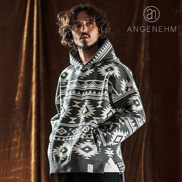 2025 秋冬 先行予約 10月中旬～下旬入荷予定 ANGENEHM アンゲネーム Native Pattern Hoodie -Airy Yarn Sweater- メンズ パーカー 送料無料 キャンセル不可