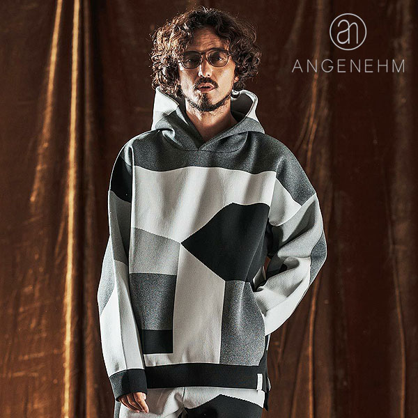 2025 秋冬 先行予約 10月中旬～下旬入荷予定 ANGENEHM アンゲネーム Jacquard Block Color Hoodie -Airy Yarn Sweater- メンズ パーカー 送料無料 キャンセル不可