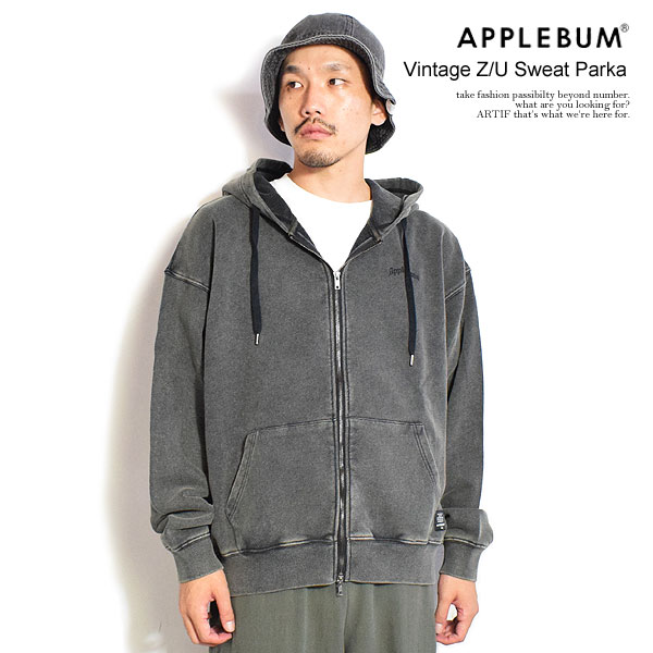 APPLEBUM アップルバム Vintage Z/U Sweat Parka メンズ パーカー ジップアップパーカー スウェット ピグメント加工 送料無料 ストリート