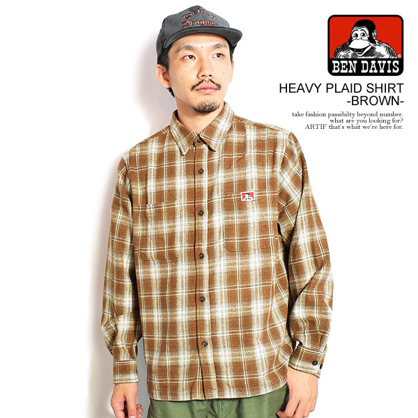 20％OFF SALE セール BEN DAVIS ベンデイビス HEAVY PLAID SHIRT -BROWN- メンズ シャツ 長袖 チェックシャツ ネルシャツ シャツジャケット 送料無料 ストリート 5,016円