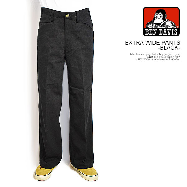 BEN DAVIS ベンデイビス EXTRA WIDE PANTS -BLACK- メンズ パンツ ワークパンツ カツラギ ワイドパンツ 送料無料 ストリート|ARTIF