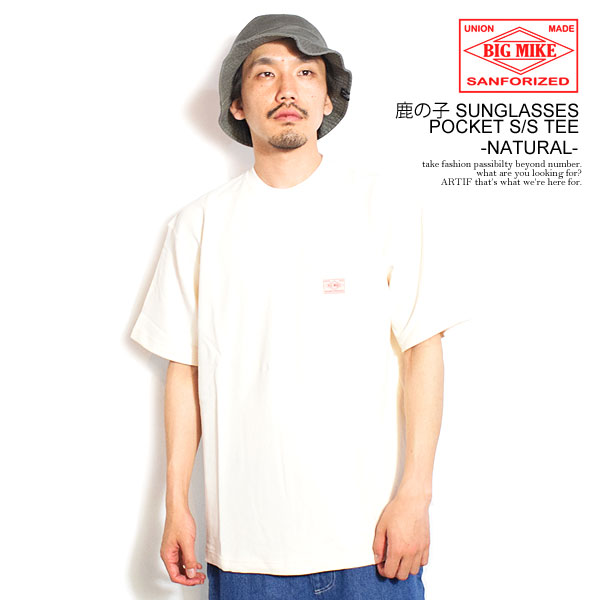 BIG MIKE ビッグマイク 鹿の子 SUNGLASSES POCKET S/S TEE -NATURAL- メンズ Tシャツ 半袖 鹿の子Tシャツ 送料無料 ストリート