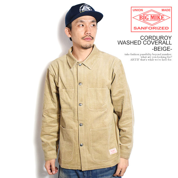 BIG MIKE ビッグマイク CORDUROY WASHED COVERALL -BEIGE- メンズ ジャケット カバーオール コーデュロイ ワークジャケット 送料無料 ストリート