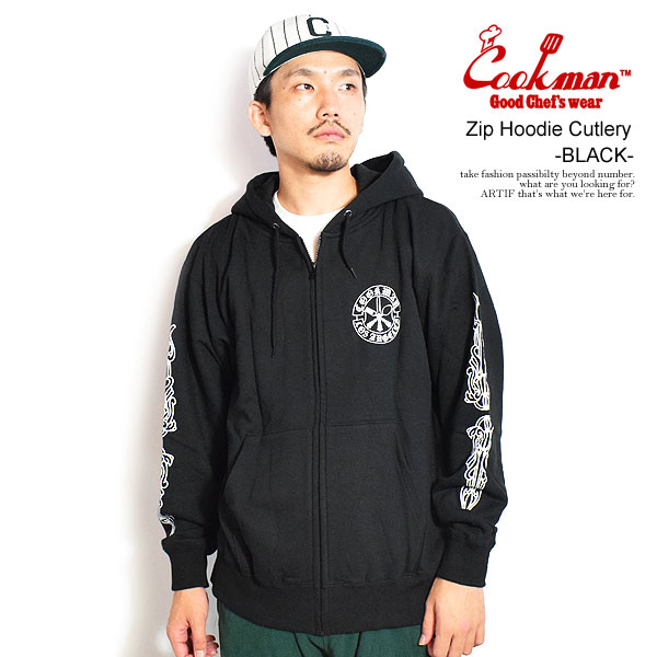 COOKMAN クックマン Zip Hoodie Cutlery -BLACK- メンズ パーカー ジップパーカー スウェット 裏パイル 送料無料 ストリート