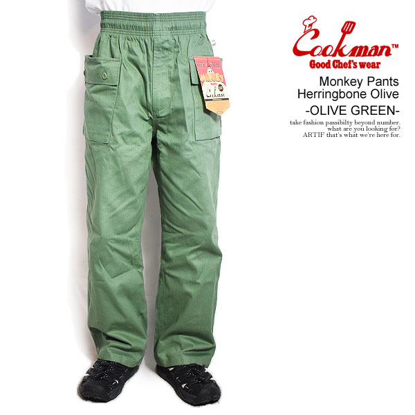 COOKMAN クックマン Monkey Pants Herringbone Olive -OLIVE GREEN- メンズ パンツ モンキーパンツ シェフパンツ ミリタリーパンツ 送料無料 ストリート｜ＡＲＴＩＦ