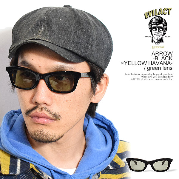 EVILACT EYEWEAR イーブルアクト アイウェア ARROW -BLACK×YELLOW HAVANA- / green lens メンズ サングラス バイカーシェード カラーレンズ 送料無料 ストリート