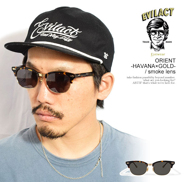 EVILACT EYEWEAR イーブルアクト アイウェア ORIENT -HAVANA×GOLD- / smoke lens メンズ サングラス フリップアップ バイカー 送料無料 ストリート|ARTIF