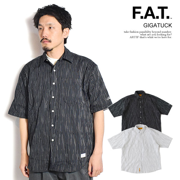 美品FAT BIGPINネイビー ストライプ 半袖シャツ 大きめ B＆T CLUB ビーアンドティークラブ スーパーストレッチ