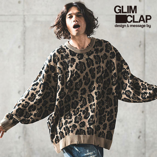 30%OFF SALE セール GLIMCLAP グリムクラップ Leopard pattern used like processing sweater メンズ セーター ニット レオパード柄 送料無料
