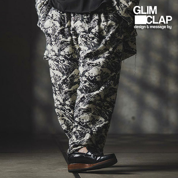 【お取り寄せ 30%OFF SALE セール】GLIMCLAP グリムクラップ Triple-pleated trousers-Brushed texture & Full patterned textile- メンズ パンツ 送料無料 キャンセル不可