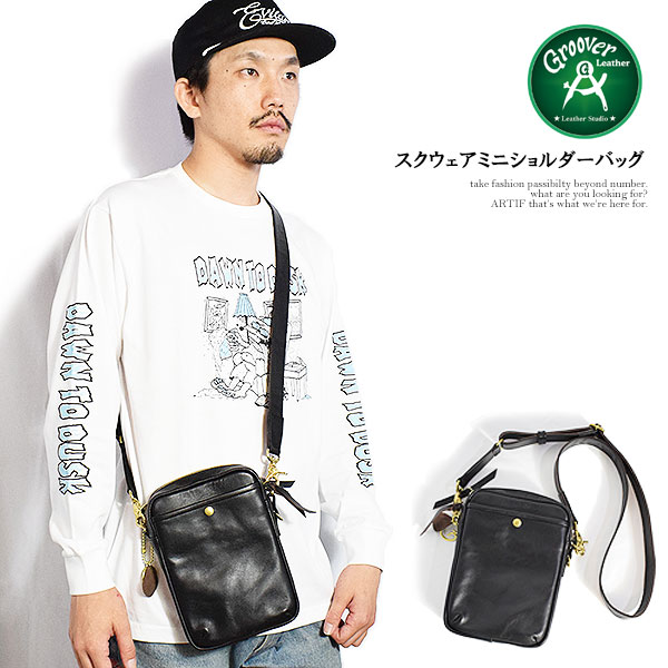 GROOVER LEATHER グルーバーレザー スクウェアミニショルダーバッグ メンズ バッグ ショルダーバッグ 茶芯ホースハイド 送料無料 ストリート|ARTIF