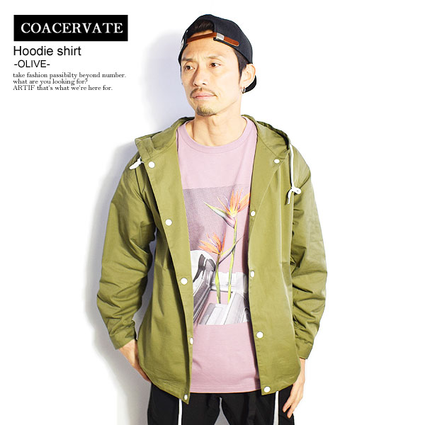 公式店舗 Coacervate コアセルベート Hoodie Shirt Olive メンズ シャツ 長袖 フードシャツ ジャケット ストリート かっこいい カジュアル ファッション 人気満点 Www Balloonylandkw Com