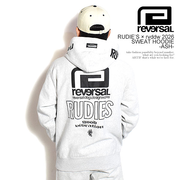 reversal リバーサル RUDIE’S × rvddw 2026_SWEAT HOODIE -ASH- メンズ パーカー プルオーバー 裏起毛 ルーディーズ コラボ rvddw 送料無料 ストリート 12,210円