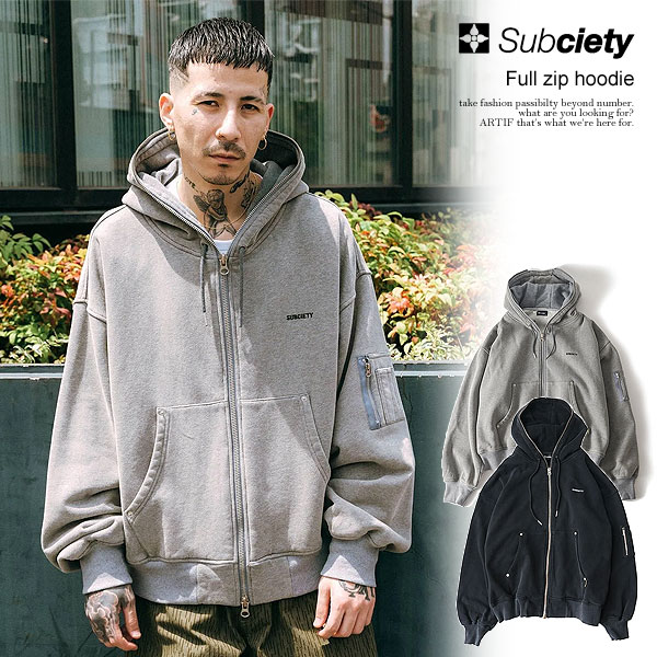 20％OFF SALE セール SUBCIETY サブサエティ Full zip hoodie subciety メンズ パーカー ジップパーカー スウェット 裏起毛 ヴィンテージ加工 送料無料 ストリート｜ＡＲＴＩＦ