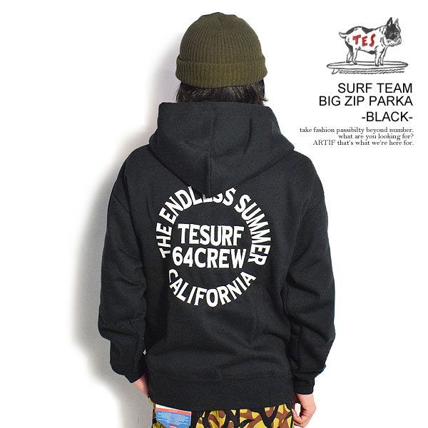 The Endless Summer エンドレスサマー TES SURF TEAM BIG ZIP PARKA -BLACK- メンズ パーカー ジップパーカー 送料無料 ストリート