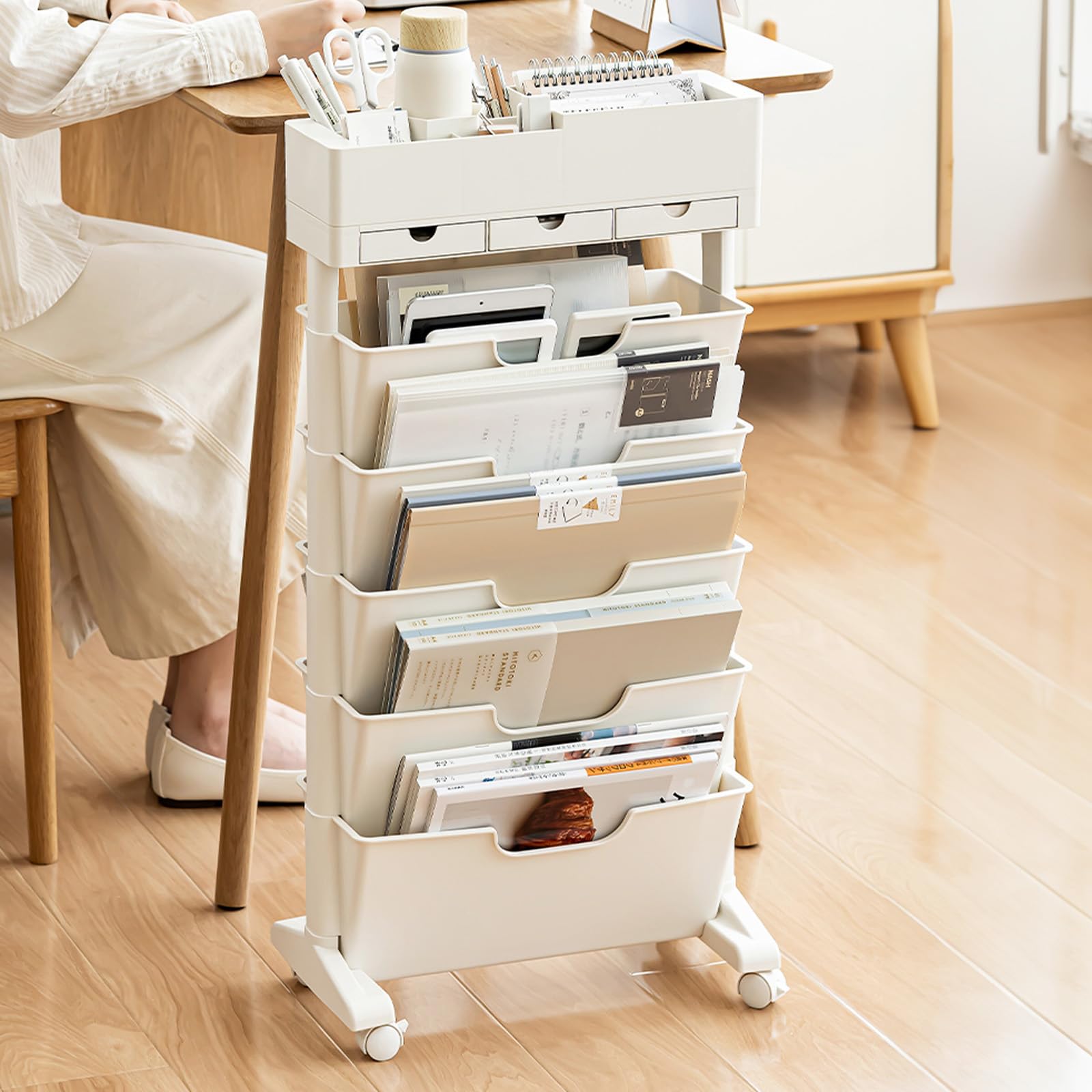 ☆サイドワゴン 本棚 書類ワゴン キャスター付き 引き出し 6段 楽天