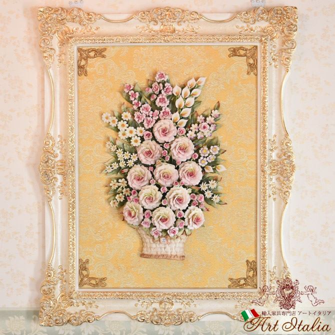 《決算★4/19まで！》 イタリア製 磁器 額 カプリモンテ ゴールド(金) 幅76cm ロココ調 壁飾り EＭＭEGI カポディモンテ スクエア 磁器額 アンティーク調 デコレーション ヨーロピアン 工芸品 クラシック 磁器花