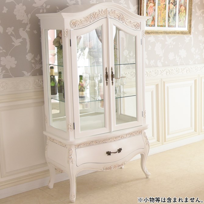 姫系キャビネット 猫脚家具 ロココ調 コンパクトショーケース 輸入家具 猫脚 飾り棚 姫系 おしゃれ 白
