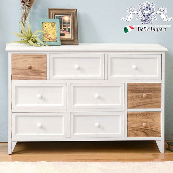 タンス チェスト 限定特価 9dチェスト アンティークホワイト ブラウン引出し ヨーロピアン おしゃれ かわいい 白 シャビーシック ナチュラル フレンチカントリー 収納家具 輸入家具 アンティーク調 Kwakuku Com