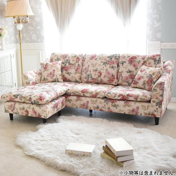 楽天市場】姫系 カウチ ソファ ピンク 3人掛け ロココ調 L字ソファ 幅