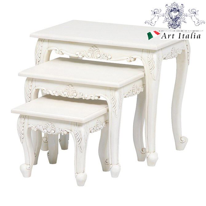 ヴィオレッタ ネストテーブルセット アンティーク白さ アンティーク調子 輸入インテリア 王女体制 ヨーロピアン 白家具 ネコ義足 幼気 洒落た フレンチカントリー Marchesoni Com Br