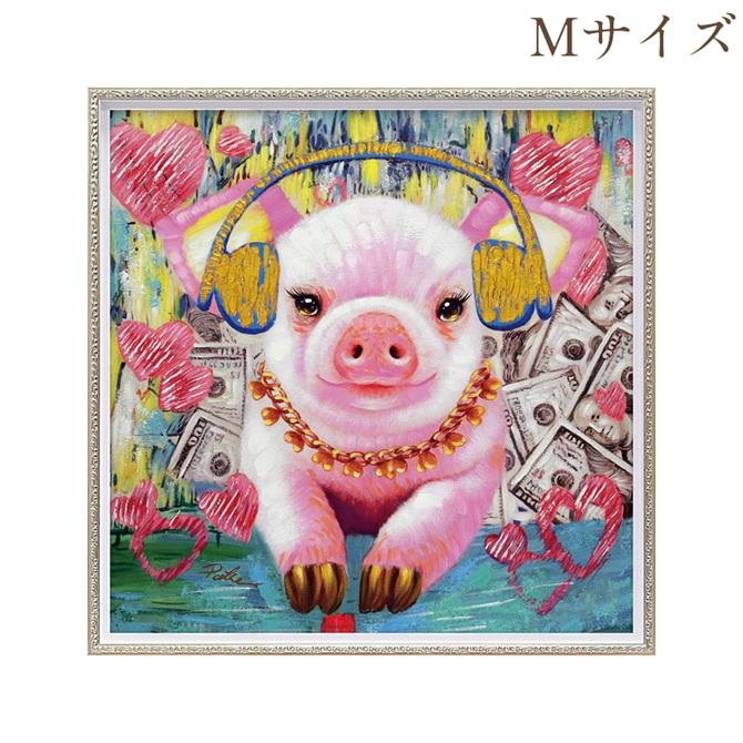 【クーポンで1,980円OFF★5/15まで】絵画 ハンドペイント アートパネル キャンバス アンティーク 豚 オイル ペイント アート 幅63cm ロココ調 アンティーク調 姫系 ヨーロピアン バブルピッグ オシャレ クラシカル モダン