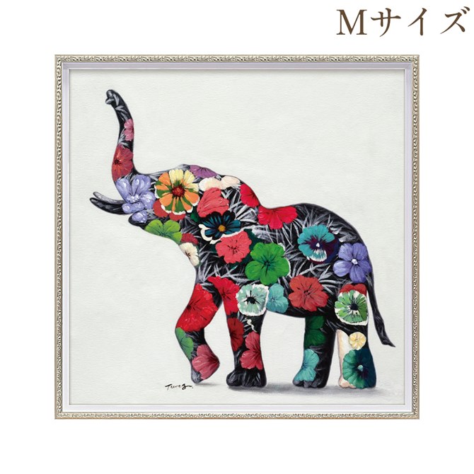 【クーポンで1,980円OFF★5/15まで】絵画 ハンドペイント アートパネル キャンバス アンティーク 象 オイル ペイント アート 幅63cm ロココ調 アンティーク調 姫系 ヨーロピアン フラワーエレファント オシャレ 花 クラシカル モダン