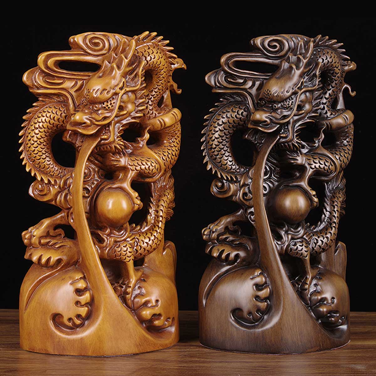 楽天市場】龍神 木 水龍 木製 黒壇 花梨 彫刻 50cm 風水 4本爪 置物