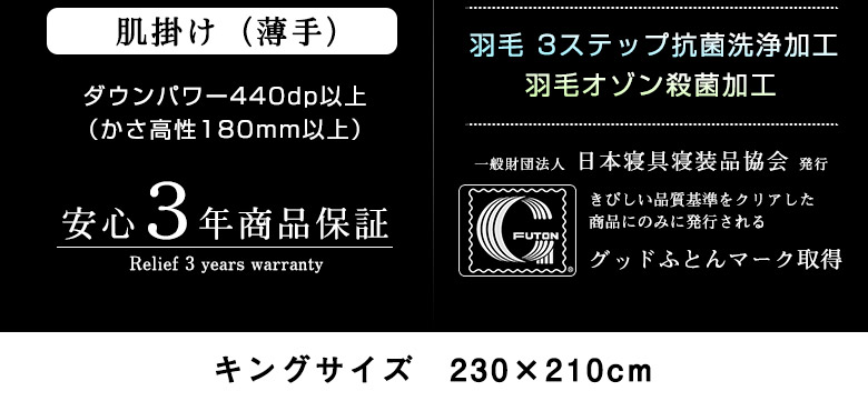 最高級羽毛布団《光触媒》薄掛(肌掛) キング ポーランド産ホワイト