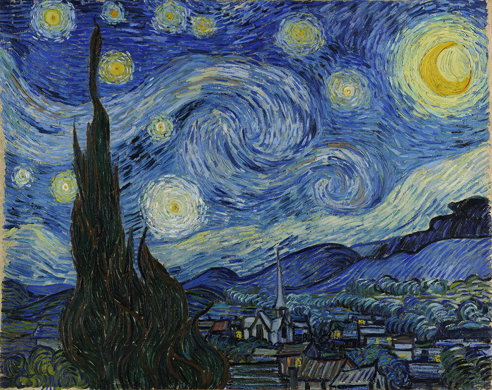 ☆秀作☆ 手書き油絵 ゴッホ ローヌ川の星月夜 額付 絵画