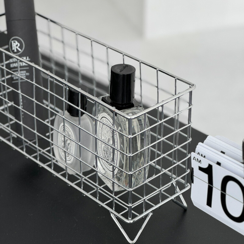 ワイド シルバー スチール 脚付き かごバスケット【ART OF BLACK】