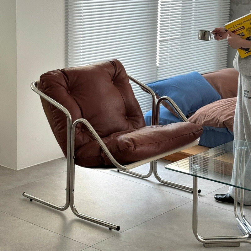 予約販売8月中旬～8月下旬頃発送予定 Stainless Sling Leather Lounge Chair ラウンジチェア 1人掛けソファ【ART OF BLACK】｜ART OF BLACK