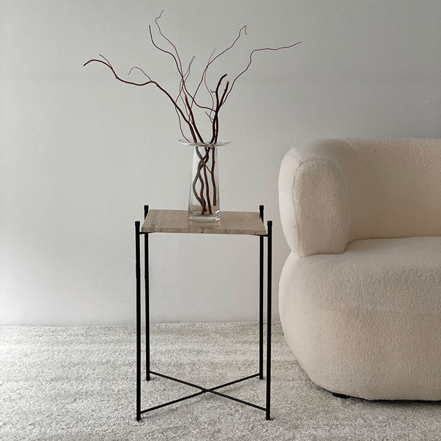 トラバーチン石　サイドテーブル　飾り台 トラバーチン石 サイドテーブル 飾り台