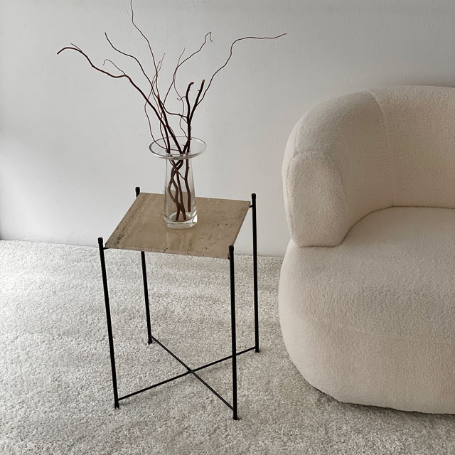 イタリア産 天然大理石 TRAVERTINE トラバーチン サイドテーブル【ART