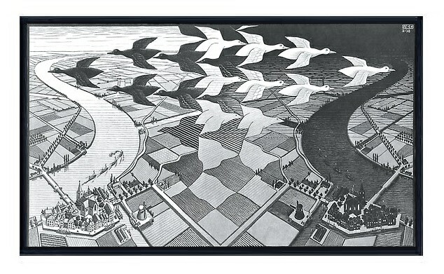 マウリッツ エッシャー アルミ額装ポスター 昼と夜 480 815 7.5Mm -おしゃれインテリアに絵画アートポスター- -  Psicologosancora.es