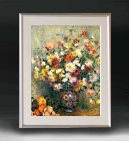 【油絵 直筆仕上げ】ルノワール Vase of Chrysanthemums アートフレーム サイズ 額入りM 【油彩 布キャンバス 国内生産】 絵画 販売 静物画 511×418mm 複製画 送料無料 (ルノアール)|絵画販売アートレスト