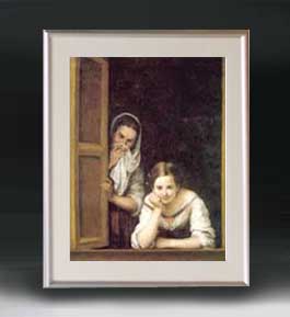 油絵 絵画 直筆仕様げ ムリーリョ Two Women at a Window アートフレーム サイズ 額入りM 【油彩 布キャンバス 国内生産】 絵画 販売 人物画 511&times;418mm 複製画 送料無料 プレゼント ギフト 開店祝い 開業祝い 退職祝い 新築祝い リビング 玄関 モダン アートフレーム 壁掛け｜絵画販売アートレスト 21,754円