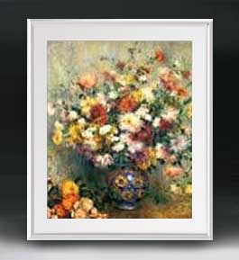 【油絵 直筆仕上げ】ルノワール Vase of Chrysanthemums アートフレーム サイズ 額入りL 【油彩 布キャンバス 国内生産】 絵画 販売 静物画 641×531mm 複製画 送料無料 (ルノアール)|絵画販売アートレスト